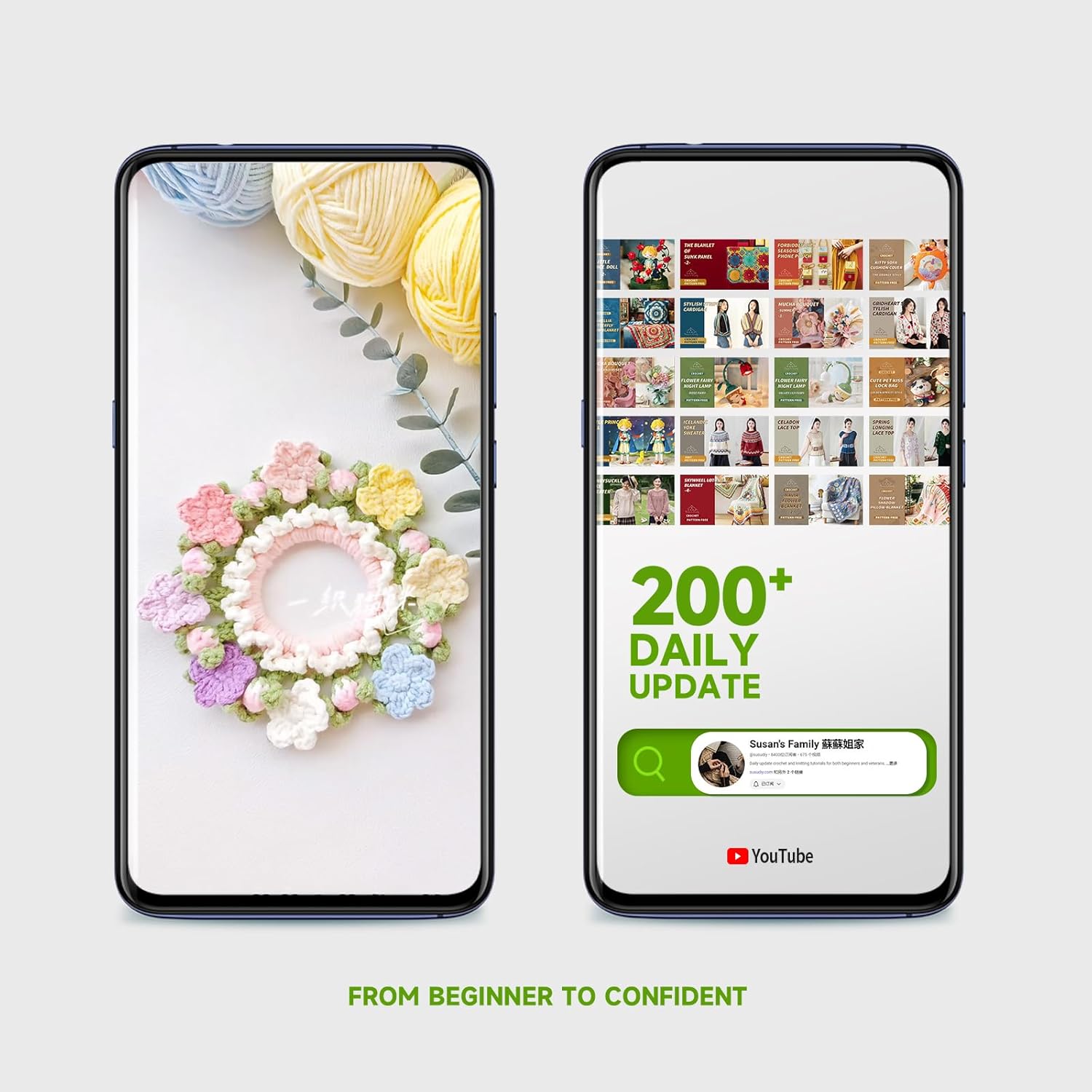 Susan's Family Crochet Kit for Beginners, Crochet Hair Tie Scrunchie DIY Kit Includes 60% Cotton Yarn Crochet Hooks Instruction, Beginner Crochet Kit Supplies Gift (Floral Hair Tie Kit for Beginners)