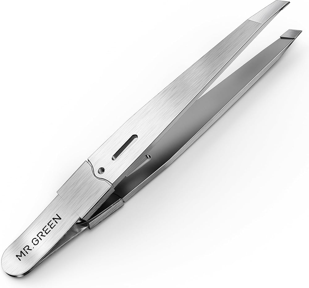 MR.GREEN Tweezers,Professional Precision Eyebrow Tweezers for Women and Men, Tweezers for Facial Hair Women, Stainless Steel Slanted Hair Removal Tweezers, Eyebrow Plucker, Ingrown hair tweezers