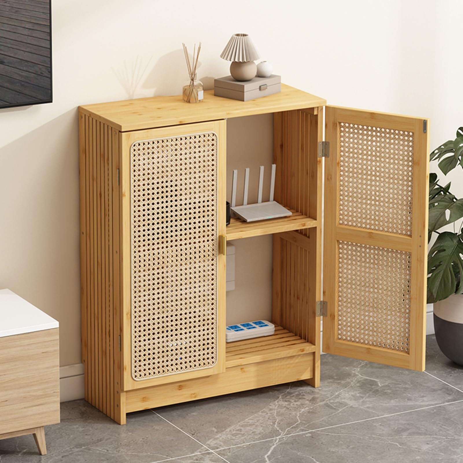 Rattan Wifi Router Sto Cabinet Bamboo Ma With Adjustable Shelves Slish Home & Office Invisible Sto Solut For Modems Cables & Ctronics,70*70*25Cm/27.5*27.5*9.8In,70*70*25cm/27.5*27.5*9.8in