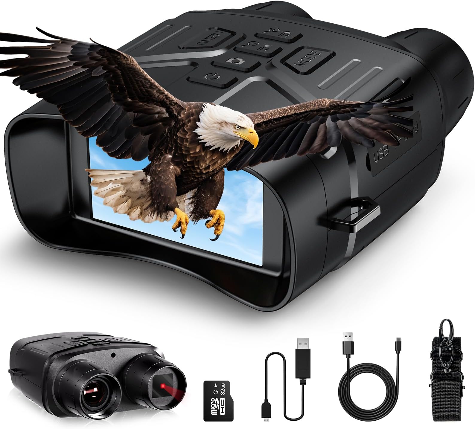 Night Vision Goggles, 4K Infrared Night Vision Binoculars with Adults, 3'' Large HD Night Vision Binoculars，Rechargeable Battery and 32GB TF Card for Outdoor Camping