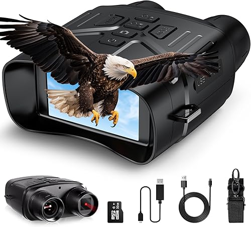 Gafas de visión nocturna, prismáticos infrarrojos de visión nocturna 4K con batería recargable de 4000mAh, tarjeta TF de 32GB para acampar, regalo