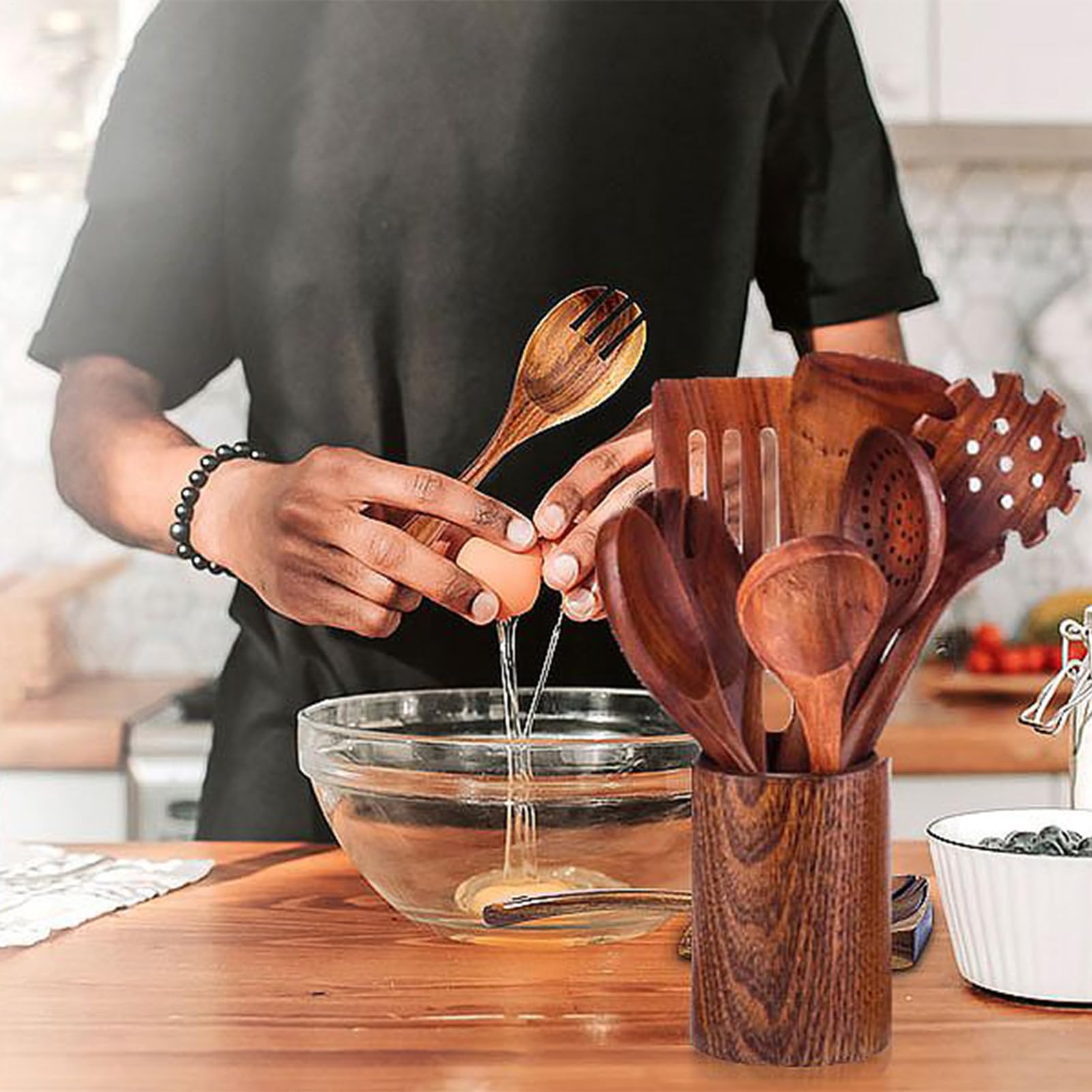 Set Di Utensili Per 8 Pezzi Spatole E Mestolo Resistente Al Calore E | Set Di Utensili Da Cucina In Legno Per Casa All Aperto BBQ Raduno Viaggio Festa Preparazione Del Cibo