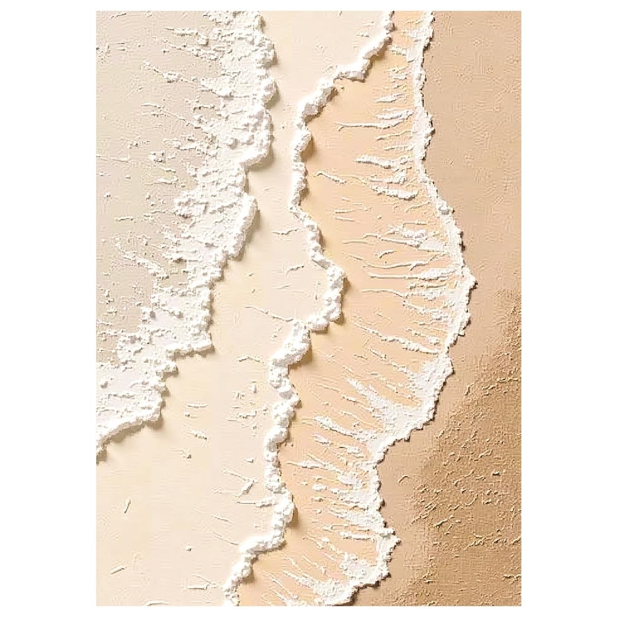 LCDIUDIU Hand Painted Thick Textured Abstract Beach Wave Wall Art Cream Ocean Minimalist Shoreline Canvas Painting Modern Unframed Artwork Wall Decor for Living Room Bedroom 150X220Cm(60X88Inch)