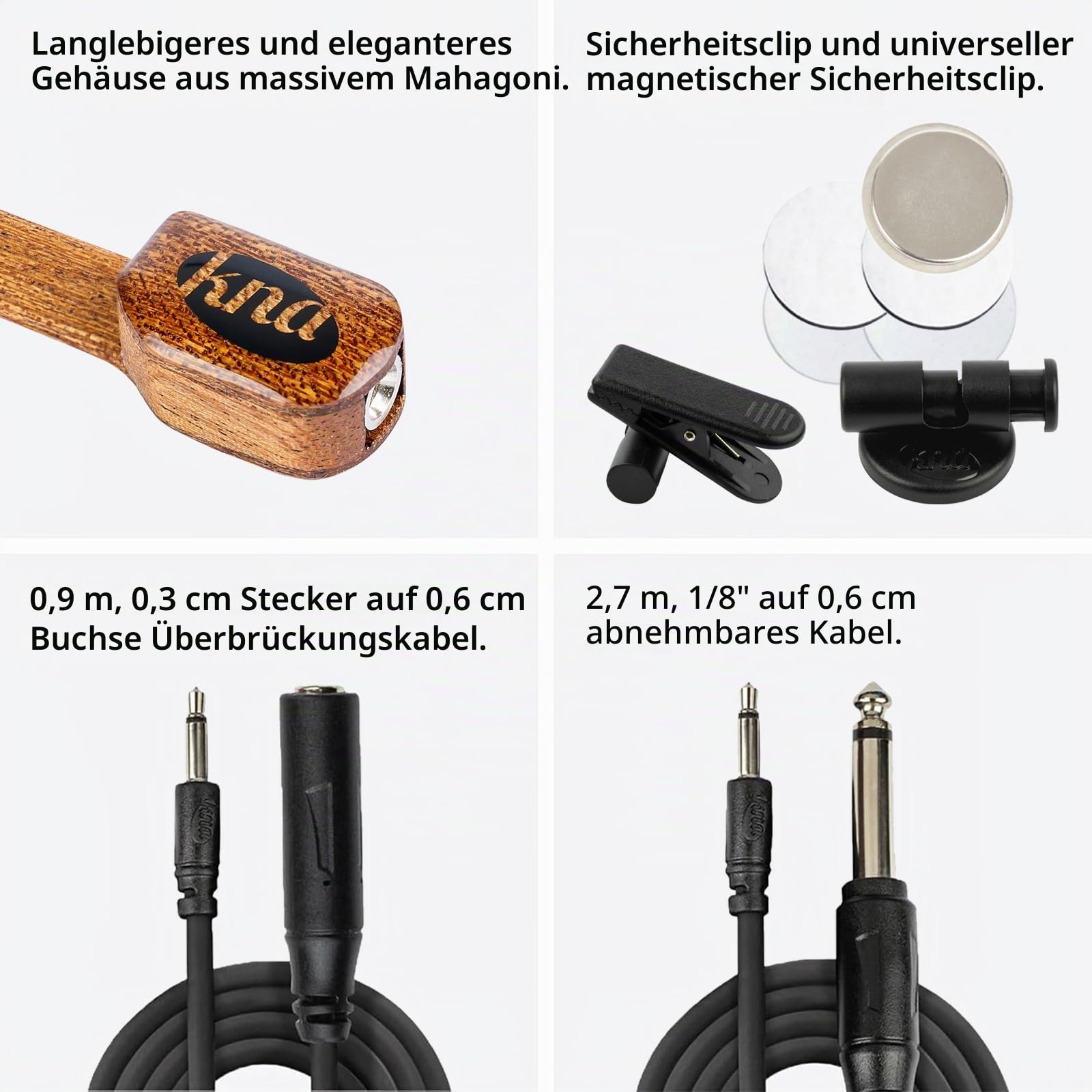 KNA NG‑1 Piezo‑Tonabnehmer für Nylonsaiten‑Gitarre – natürlicher Klang, leicht, abnehmbar, einfache Installation, passiv ohne Batterie, handgefertigt in Europa
