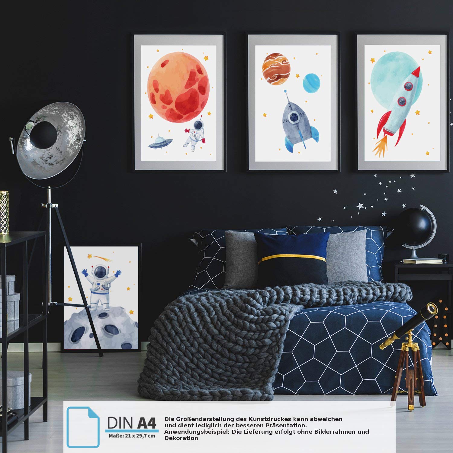 Pandawal Children's Room Pictures for Boy and Girl Space/Astronaut/Planets Deco 4 Poster Set (S2) for Children Wall Pictures in DIN A4 20x30 cm Posters - Image 2