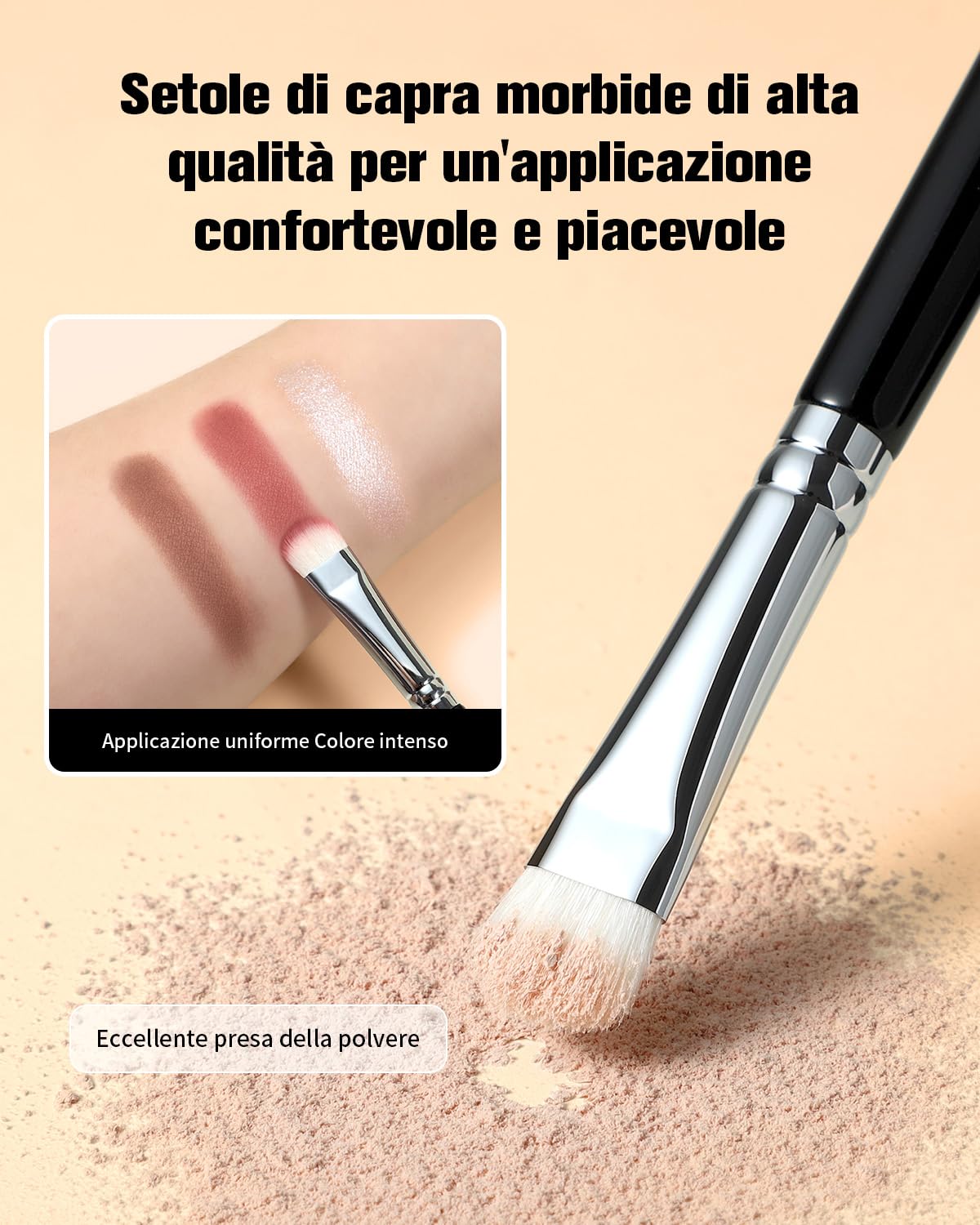 EIGSHOW Pennello per ombretto, Pennello professionale doppio uso ombretto e correttivo con pelo di capra Saikoho, Pennello per trucco occhi premium per sfumare, sbavare e sfumare, nero(E831)
