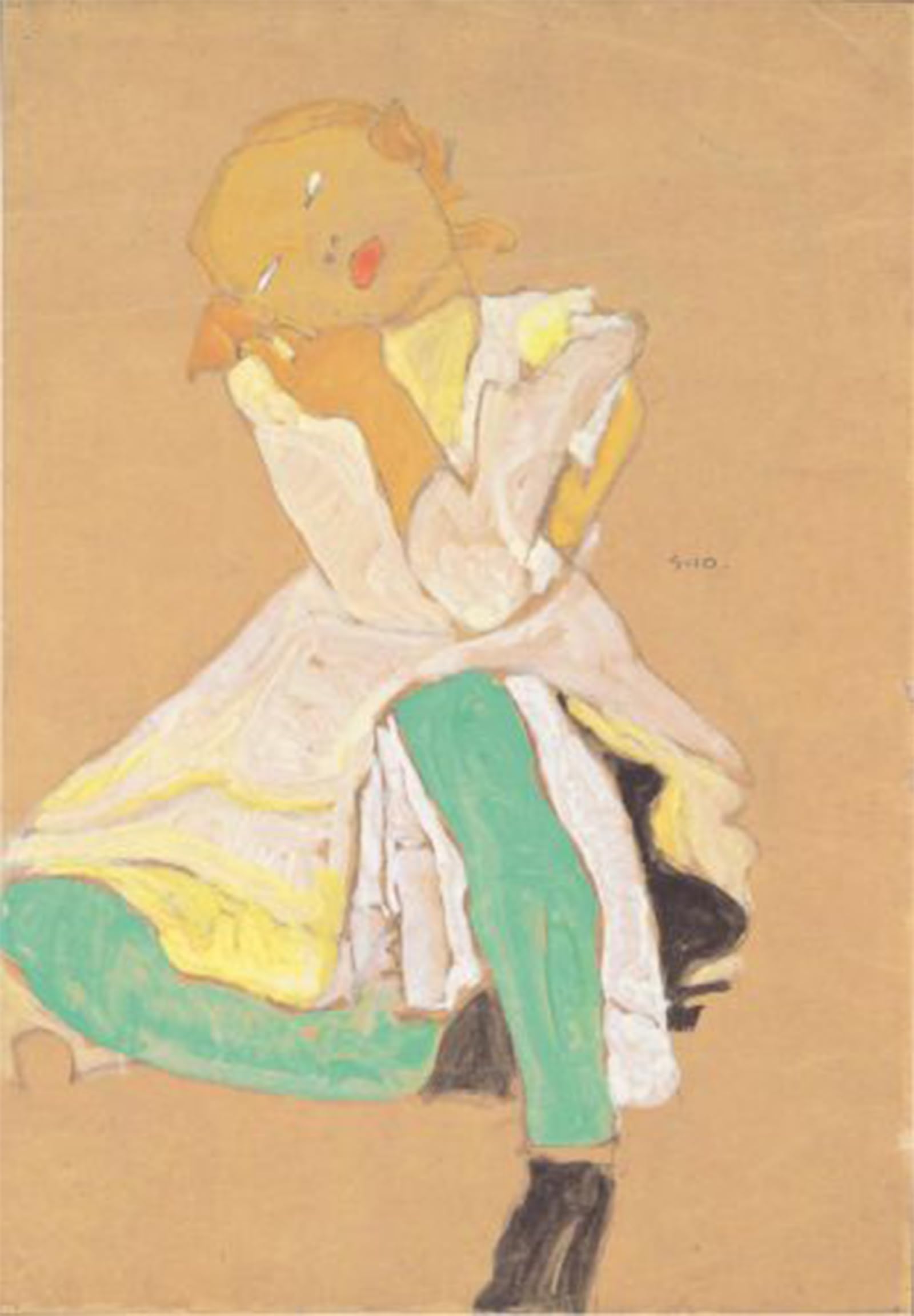 POSTERIIk Vintage Classic Picture Landscape Artwork Crouching girl by Egon Schiele Portrait Canvas Painting for Office Home Decor 60x90cm