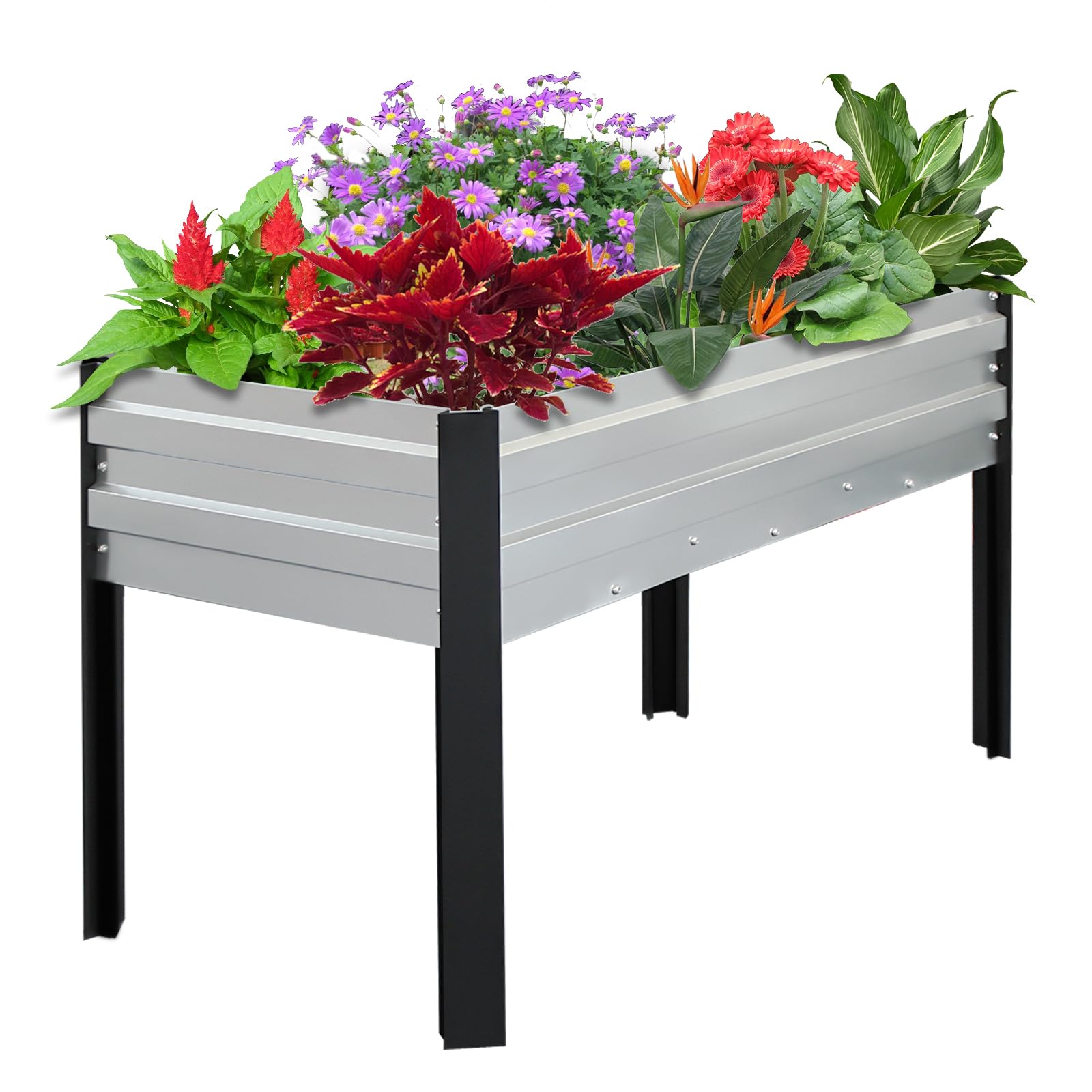 Galvanized Raised Garden Bed Outdoor with Legs 48x18x31in Elevated Planter Box with Drainage Holes for Backyard, Balcony, Patio 400lb Capacity Large Metal Raised Garden Bed