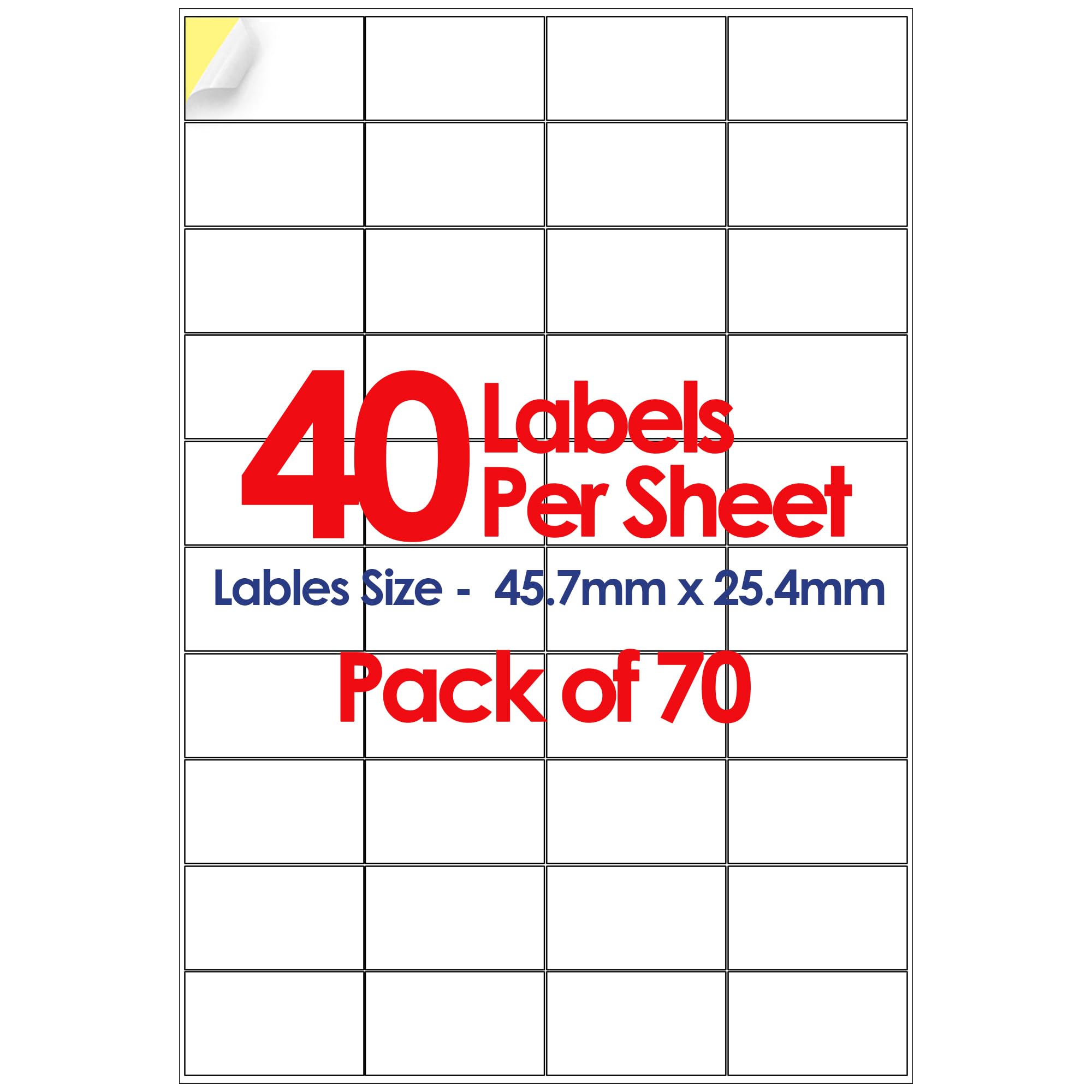 YUNJU A4 Self Adhesive Address Labels, 40 Label Per Sheet, 70 Sheets, Self Adhesive Quick Dry Labels for Inkjet & Laser Printer [45.7 x 25.4mm] 2800 Label