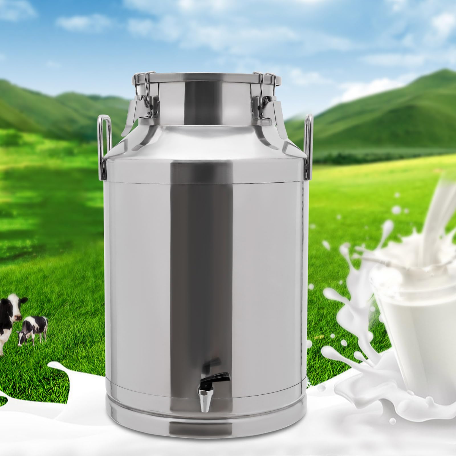 MOCHAG 60L Stainless Steel Milk Cans with Faucet, Tote Jug Milk Transport Cans Wine Pail Bucket with Silicone seal, Heavy Duty Liquid&Solid Storage Barrel for Water, Oil, Rice, Grains (60L)