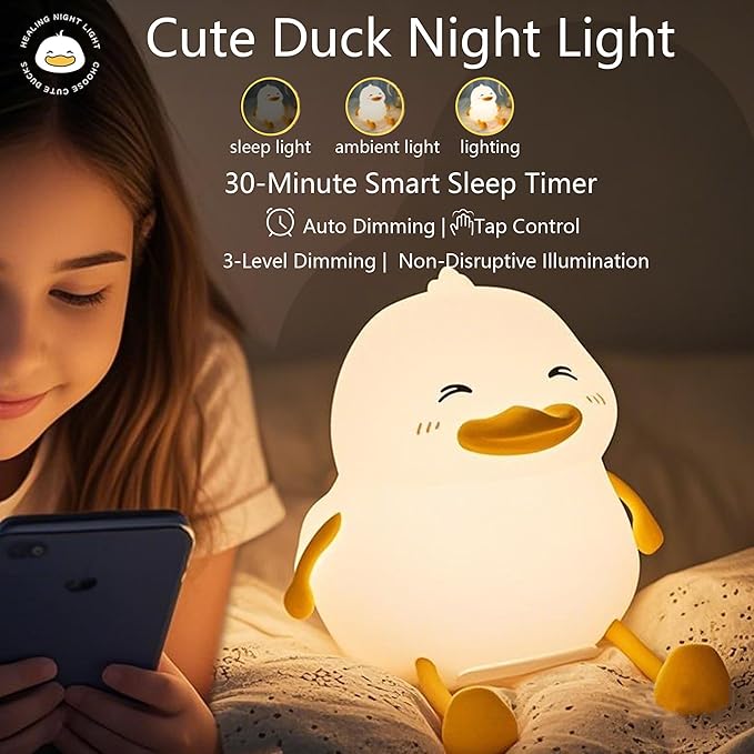 AuroraNiteBeam Duck Night Light for Kids, Cute Benson Ducks Gifts, Squishy Touch Silicone Animal Nursery Bedside Lamp Goose Gifts, Dimmer & Rechargeable, Birthday Gifts for Boys Girls Women Teen(Hip Hop Duck) photo 3