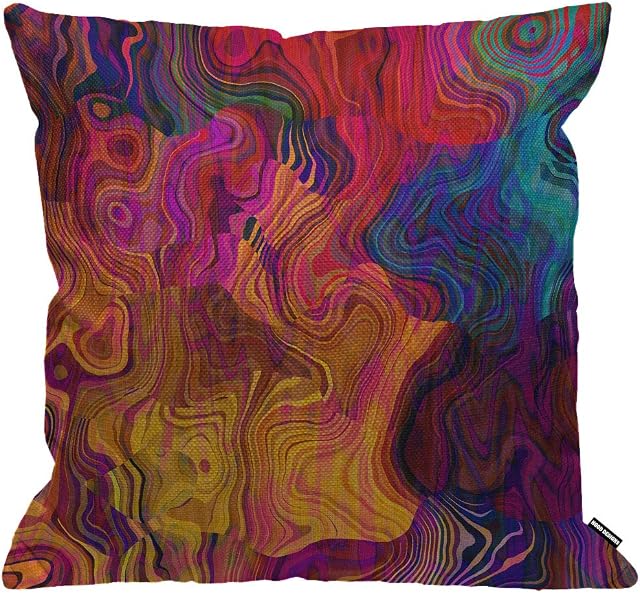 HGOD DESIGNS Colorful Cushion Cover,Abstract Purple Pink Red Orange Golden Blue Chaotic Waves Throw Pillow Case Home Decorative for Men/Women Living Room Sofa Chair 18X18 Inch Pillowcase 45X45cm
