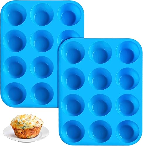 Moldes de silicona para magdalenas para hornear, moldes de silicona antiadherentes para hornear, 12 tazas para magdalenas para congelar huevos,
