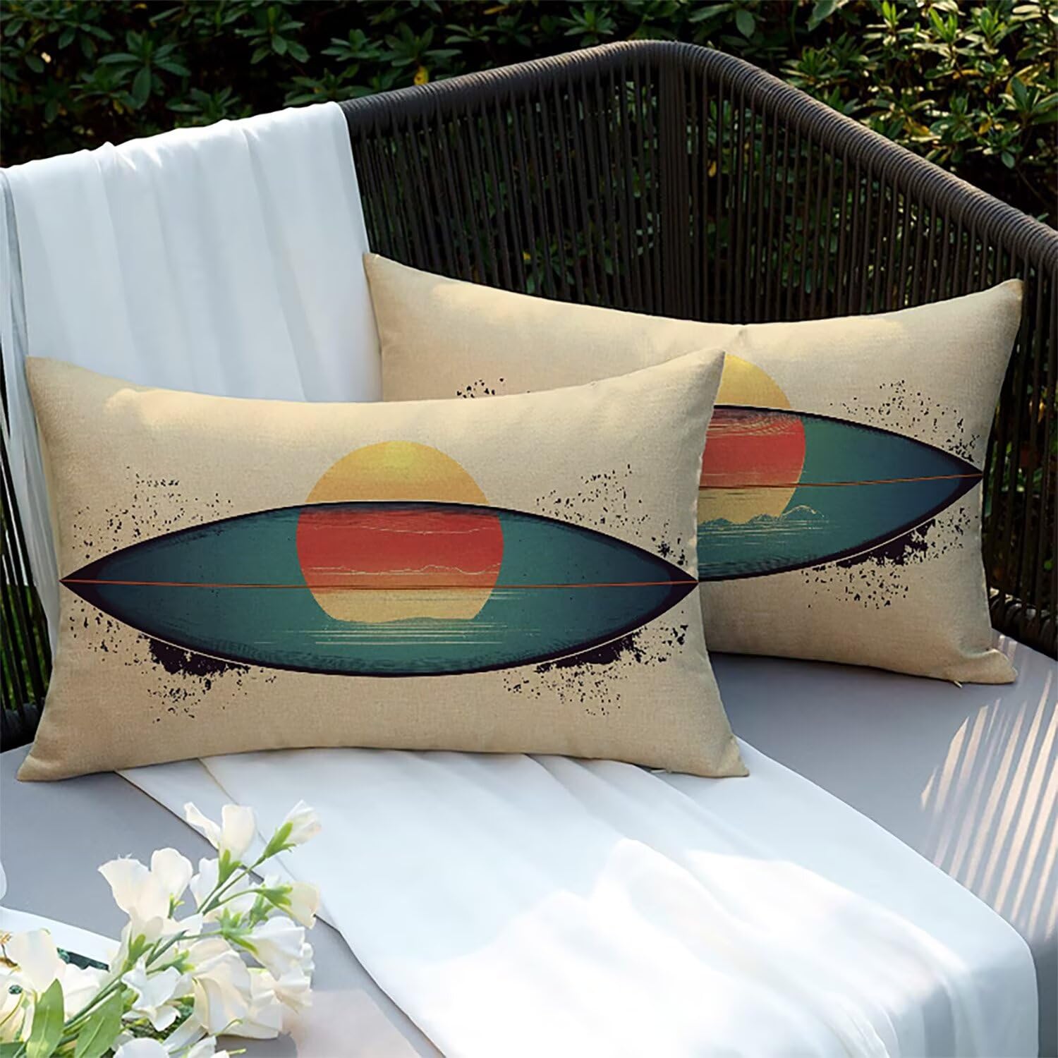 Housses de coussins lin 70x50cm imperméables lot de 2 pour jardin et canapé XC-9487