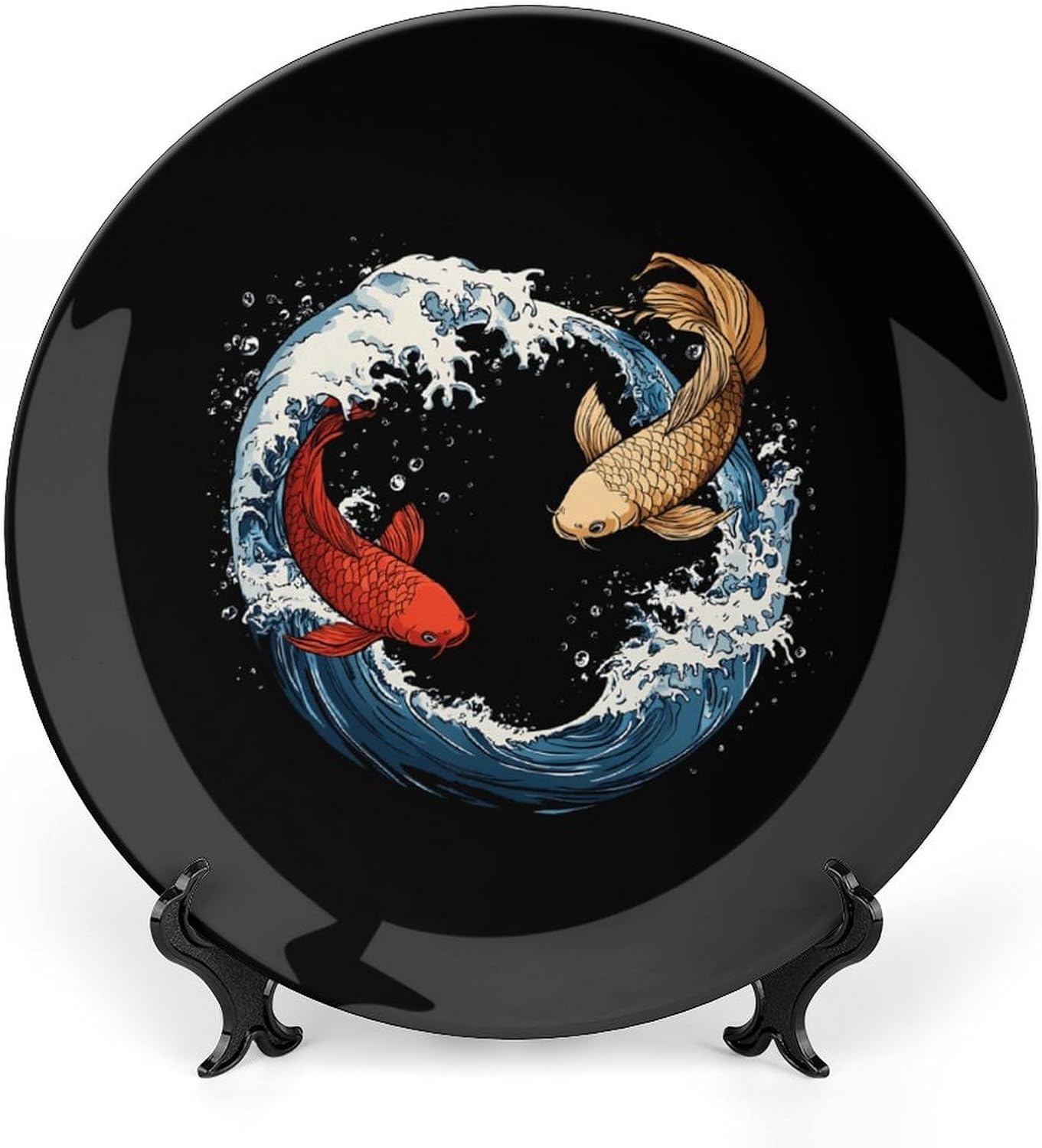 Japanese Wave Fish Decorative Plate Tray Decor Trinket Dish Bone China Dinner Plates for Home Office Kitchen