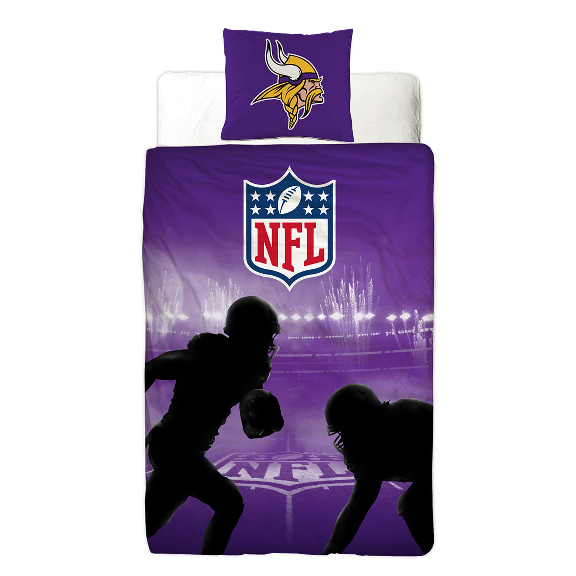 NFL Minnesota Vikings - Juego de cama (135 x 200 cm y 80 x 80 cm, 100% algodón, con cremallera, tamaño alemán)