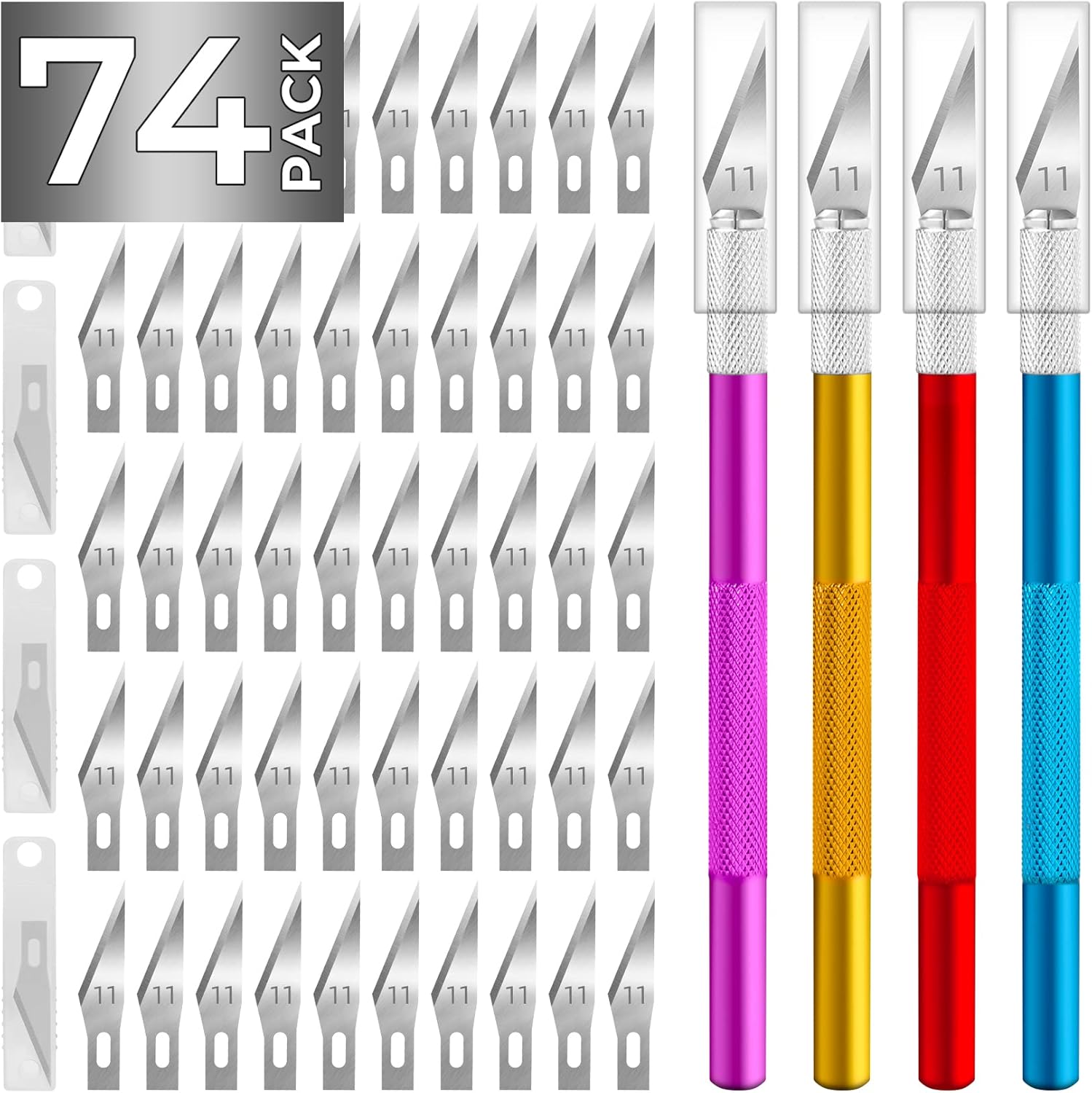 JTIEO 74 Pack Hobby Knife Exacto Knife with 4 Upgrade Sharp Hobby Knives and 70 Spare Craft Knife Blades for Art, Scrapbooking,Stencil JTIEO 74 Pack Hobby Knife Exacto Knife with 4 Upgrade Sharp Hobby Knives and 70 Spare Craft Knife Blades for Art, Scrapbooking,Stencil