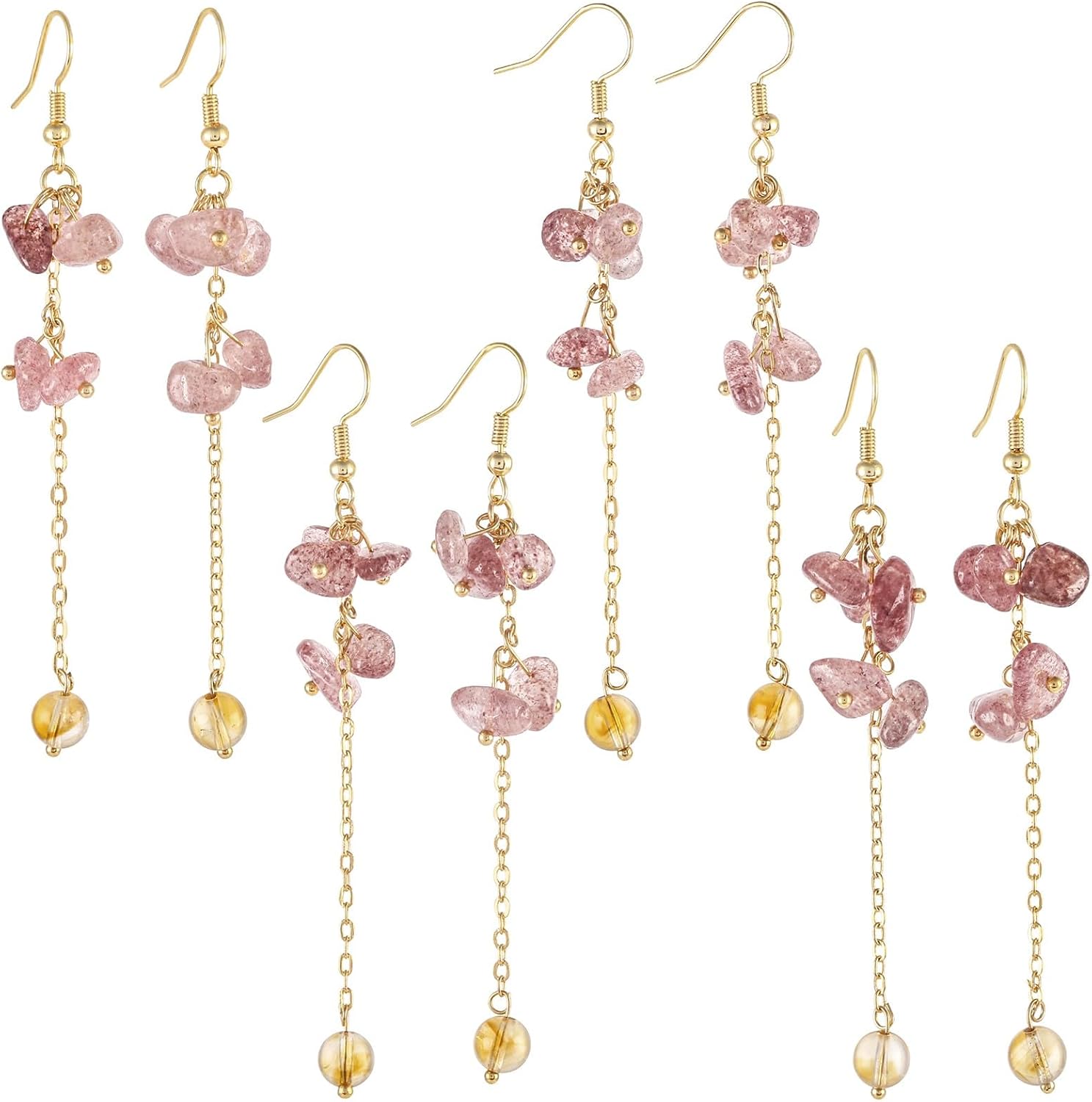 Nupuyai Natural Crystal Hook Dangle Earring for Women, Handmade Chip Stone Earrings - Image 4