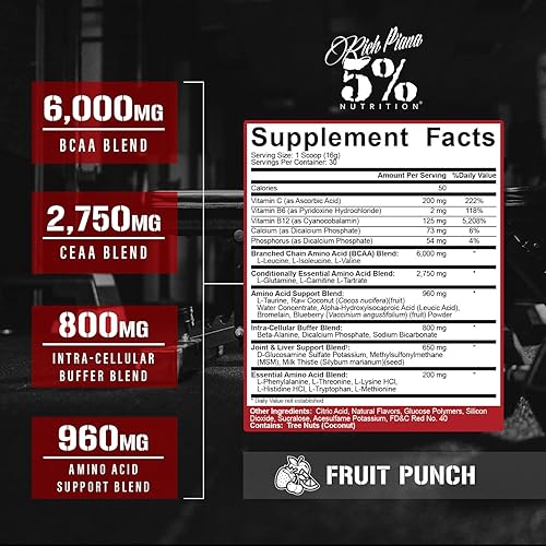 Miniatura 9 de Rich Piana 5 Nutrition AllDayYouMay BCAA Powder  Aminoácidos intra y postentrenamiento premium EAA electrolitos hidratación resistencia recuperación