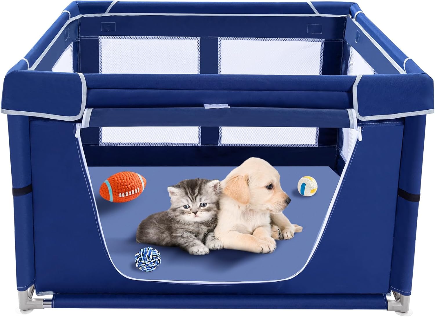 Puppy PlayPen 42 × 42 Inch, Dog Playpen with Gate for Puppies, Small and Medium Dogs, Pet PlayPen with Roof for Outdoors & Indoors, Tear Resistant Fabric, Safe and Sturdy Dog Fence.