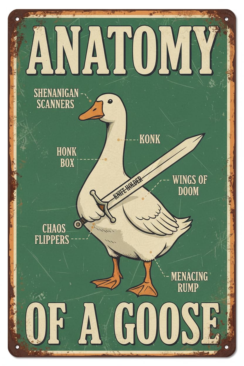 Anatomy Of A Goose Knowledge Tin Sign, 12x8 Inch Kitchen