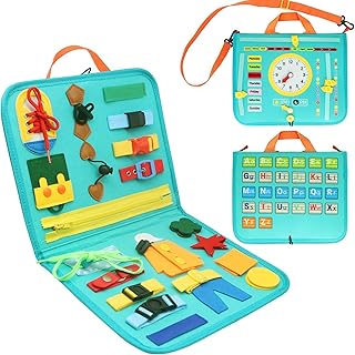 Toddlers Busy Board, Montessori Toys Sensory Board Toys for 1-5 Years Old Boys Girls, Preschool Educational Toddler Activity Travel Toy for Learning Fine Motor Basic Dress Skill