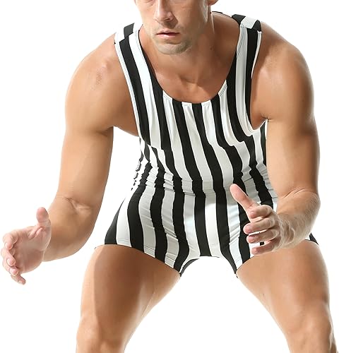Miniatura 5 de QiaTi Leotardo de una pieza para hombre de lucha libre, deportivo, atlético, uniforme, entrenamiento, leotardo a rayas