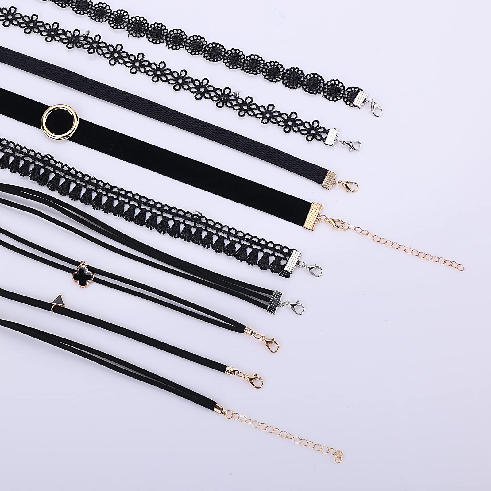 ASTER Zestaw 15 czarnych naszyjników typu choker, dla kobiet, dziewcząt, gotycki kołnierz, koronka, Halloween, Boże Narodzenie