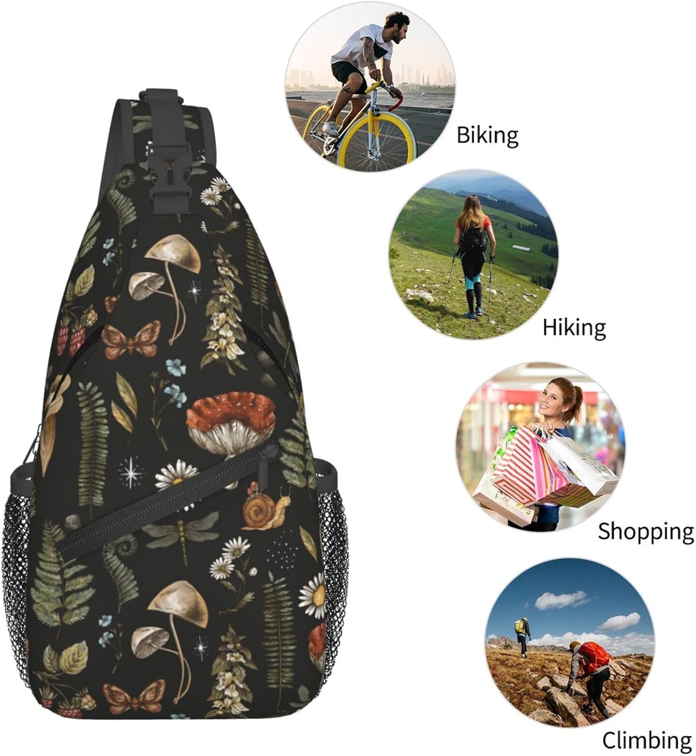 Vintage Mushrooms Floral Leaf Sling Backpack Crossbody Sling Bag Casual Chest Bags Travel Hiking Daypack Shoulder Bag for Women Men - Image 5