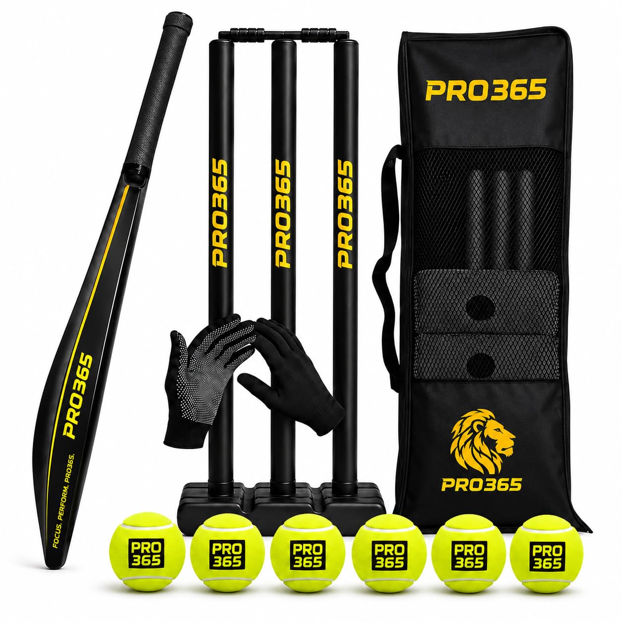 PRO365 Cricket Practice Combo | Cricket Bat with 3 Stumps, 6 Tennis Balls, Grip Gloves & Carry Bag | Cricket Training Equipment for Kids, Beginners, Schools & Coaching-image-37