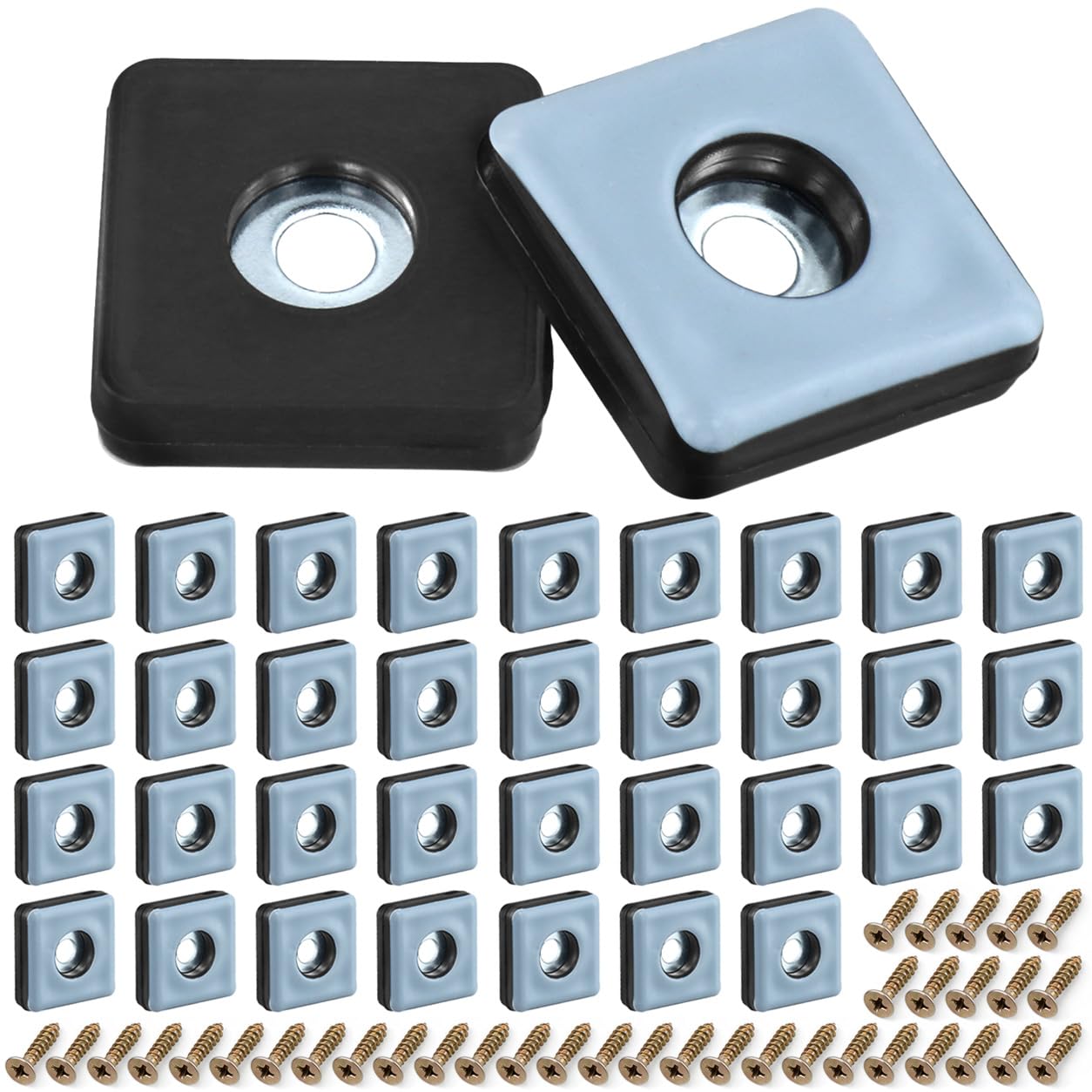 QWORK® 36pcs Square Furniture Sliders 25x25mm with Bulit-in Gaskets and Screws, PTFE Pads floor protectors for Easy Moving & Noise Reduction on Carpet, Tile, Hardwood