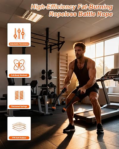 Miniatura 4 de Cuerdas de batalla sin cuerda, equipo de entrenamiento portátil ajustable de bajo impacto para gimnasio en casa, equipo de fitness para HIIT,