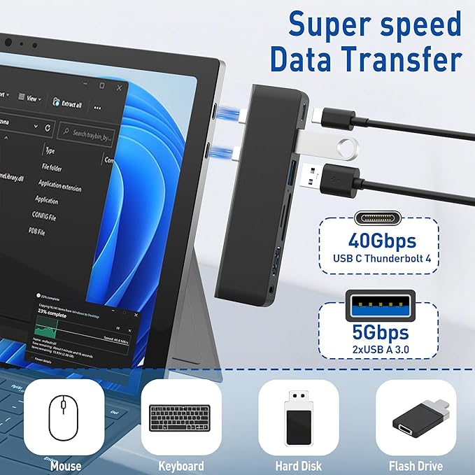 Docking Station para Surface Pro 12, Hub con HDMI 4K y Thunderbolt 4 miniatura 6