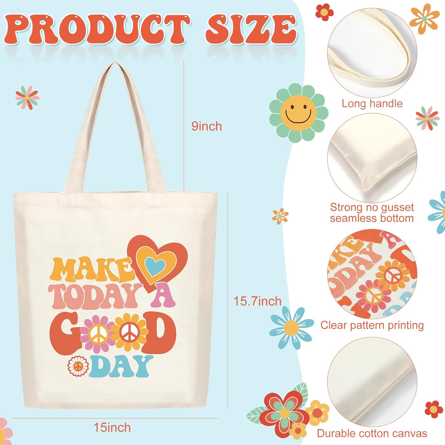 Photect 6 Pcs Aesthetic Canvas Tote Bag for Women Grocery Reusable Shopping Bags Cute Preppy Shoulder Bag for Women Teacher Gifts - Image 4