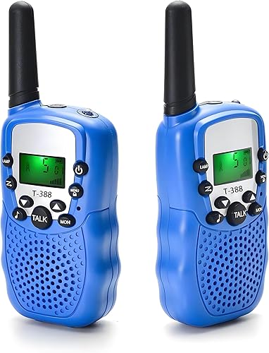 Walkie Talkies T388 Mini radios de 2 vías para niños y niñas, 22 canales FRS UHF 462-467MHz Frecuencia - 1 par azul