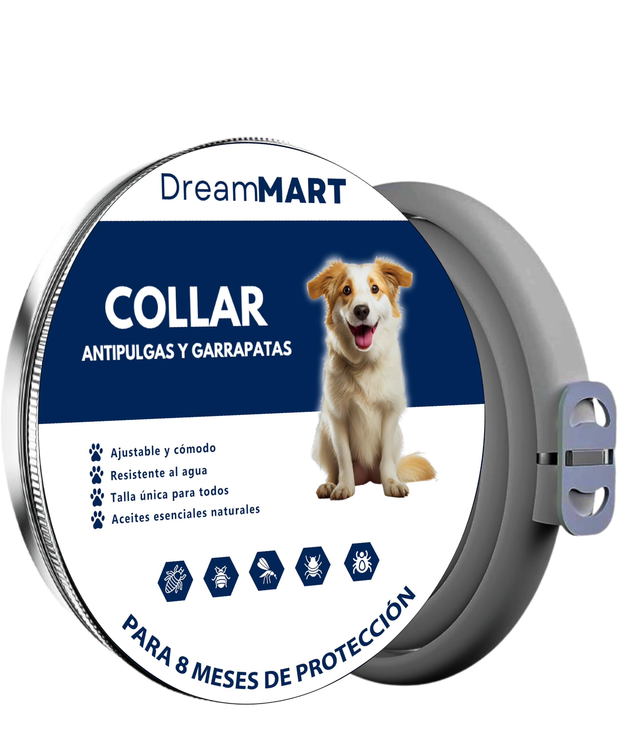 Collar Antiparasitario Perros - Collar Antipulgas Perros, Protección Duradera contra Pulgas y Garrapatas por 8 Meses, Ajustable para Perros de Todos los tamaños, diseño Elegante de 63,5 cm (Gris)