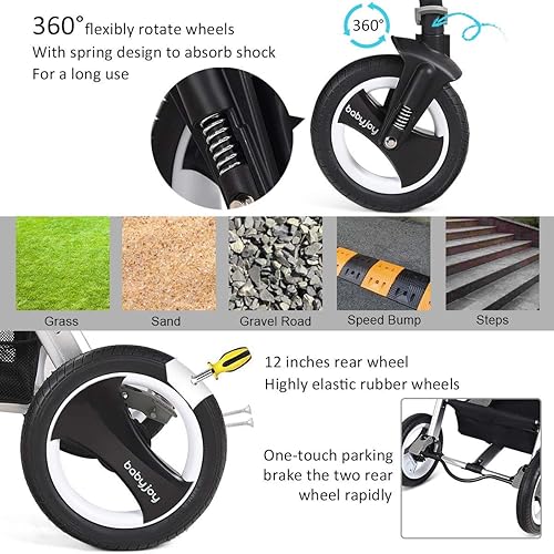 Miniatura 8 de BABY JOY Cochecito de bebé, cochecito reclinable convertible 2 en 1, cochecito plegable con arnés de 5 puntos, incluye soporte para tazas, funda