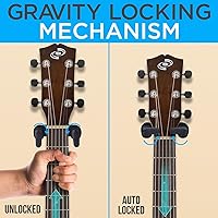 Vista 3 de Pyle - Soporte de pared para guitarra con bloqueo automático, gancho universal con base de madera dura Sapele, giro de 45 grados, amortiguación EVA