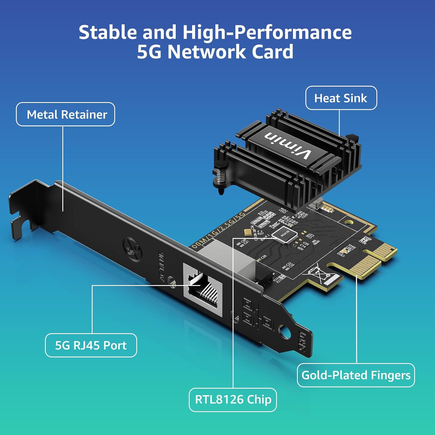 5G Base-T PCIe Network Card with RTL8126, VIMIN 5G Network Card RJ45 Port, 5G/2.5G/1000/100 Mbit/s, PCI Express Ethernet Adapter for Windows10/11, Vmware and Linux, Support WOL, for PCle x4, x8, x16 - Image 6