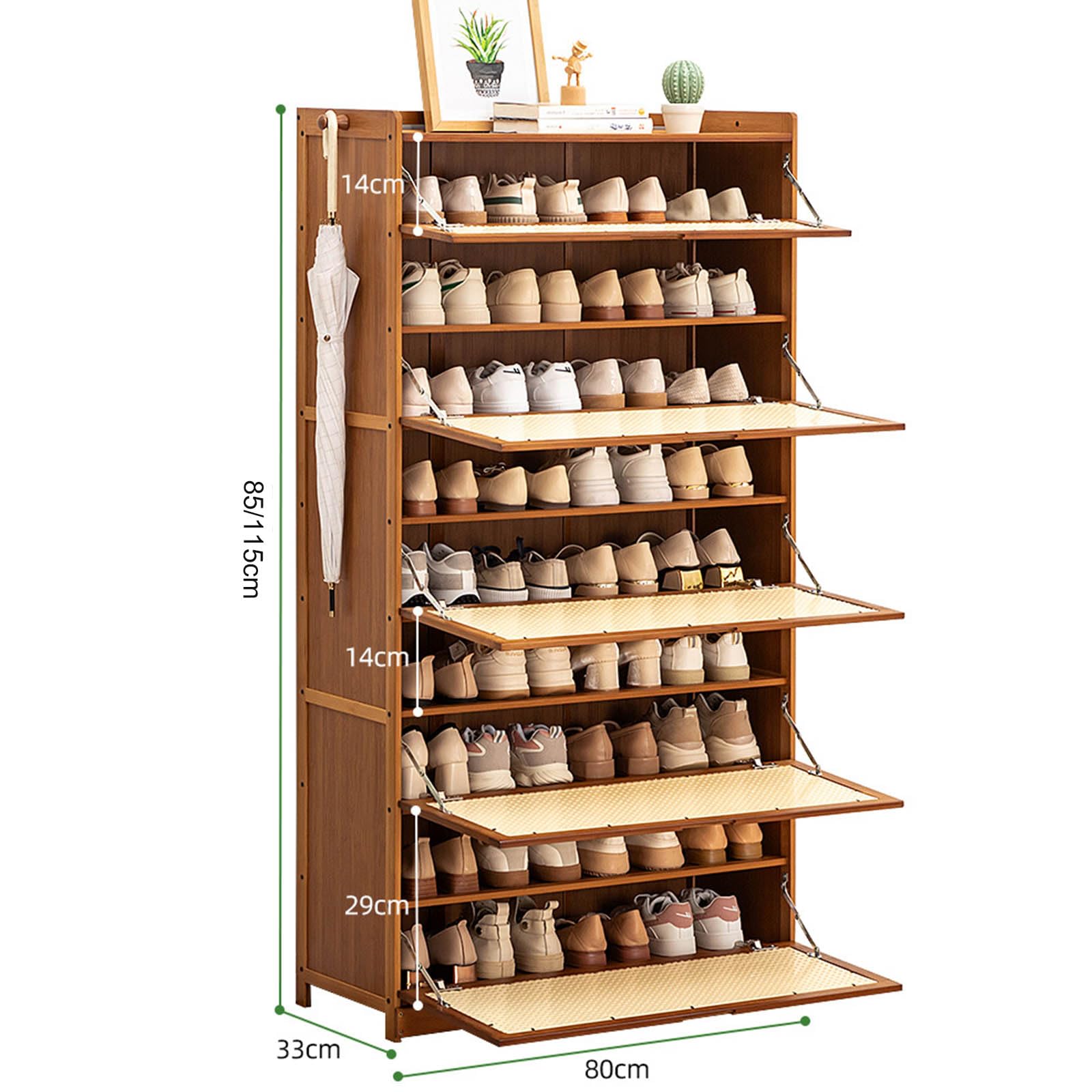 Scarpiera in bambù e Rattan con Ante a ribalta per Ingresso e Soggiorno, Sottile e Indipendente (80 * 33 * 115 cm)