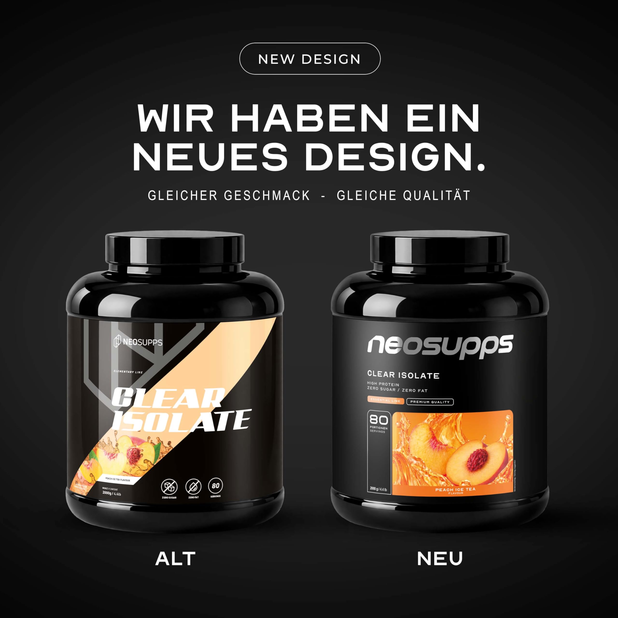 NEOSUPPS Clear Whey Isolate Peach Ice Tea 2000g, Made in Germany, Leichtes wasserlösliches Whey Isolat Protein Pulver, perfekte Alternative zu Limo & Fruchtsäften, Hochwertiger Molkenprotein Isolat
