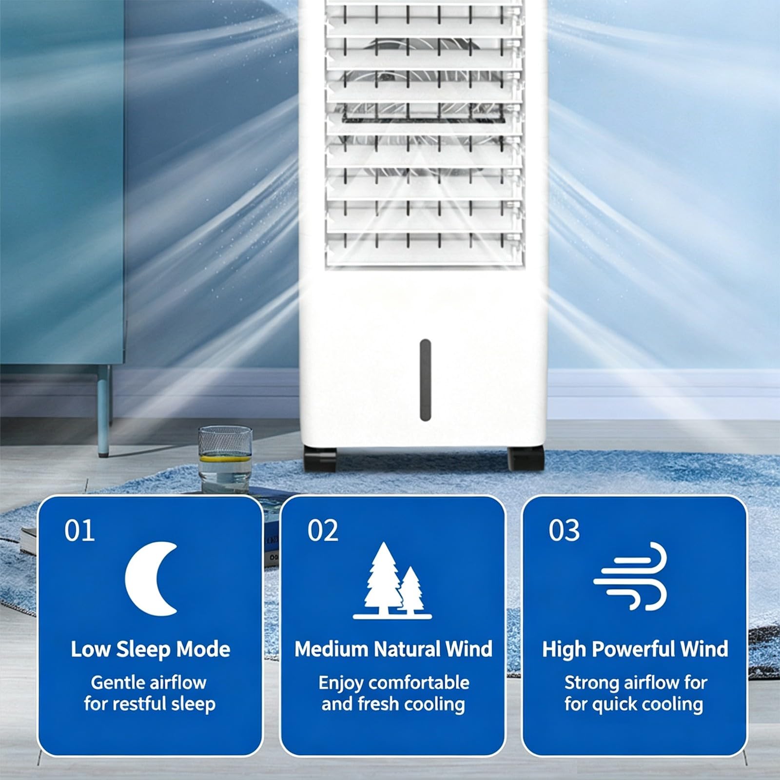 Raffrescatore d'aria portatile con serbatoio d'acqua da 10 litri, telecomando, 3 modalità, timer da 12 ore, ventilatore per il raffreddamento estivo degli ambienti white