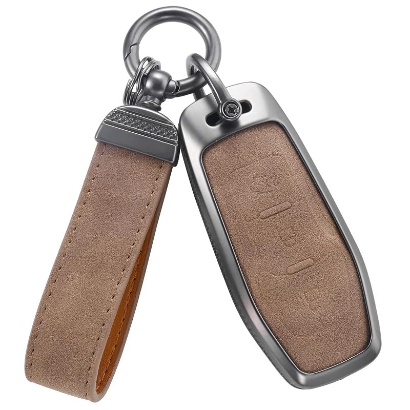 Capa para Chave Ford com Chaveiro em Couro e Liga de Zinco YO&YOYE Model3, Brown