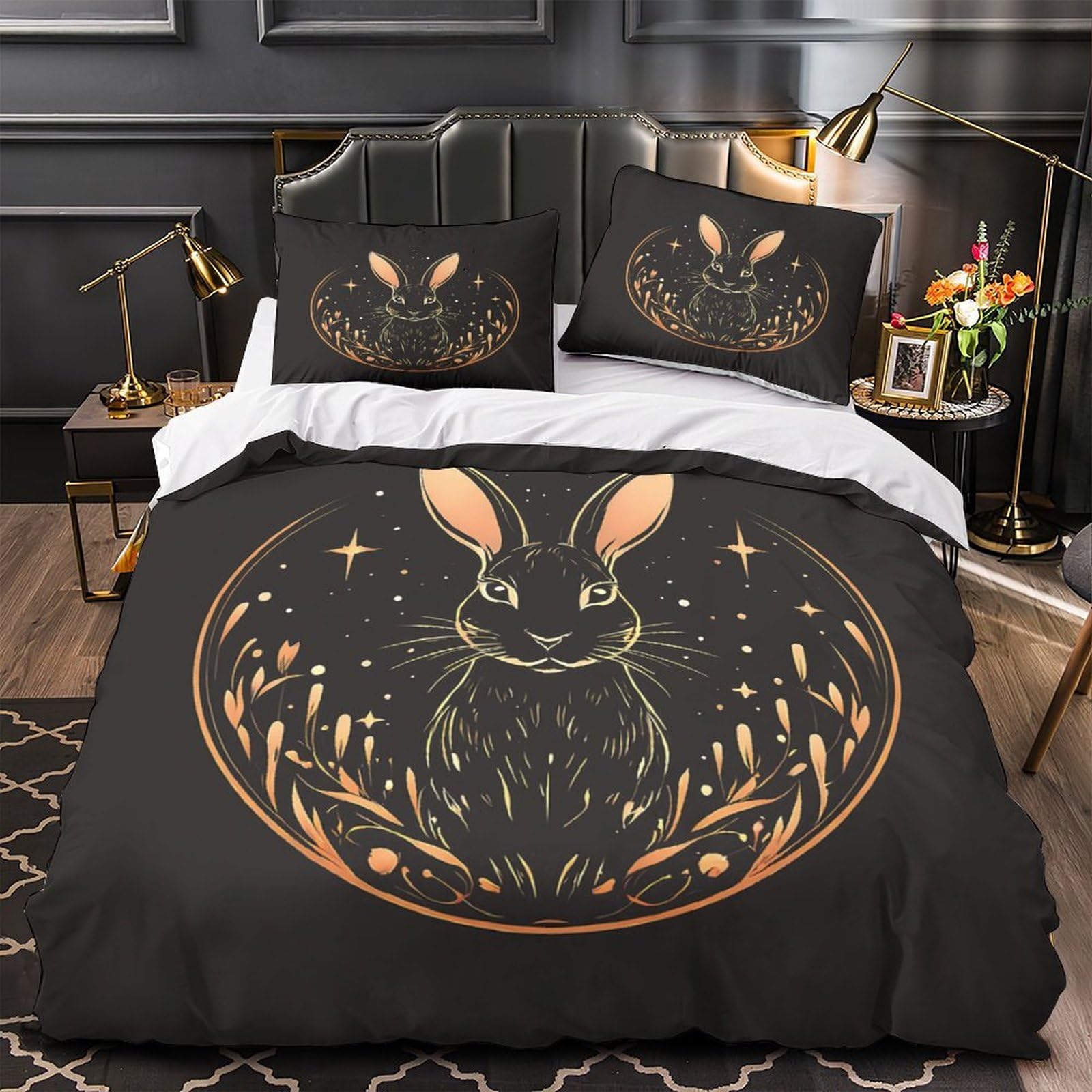 Housse de couette respirante lune du lapin en microfibre douce