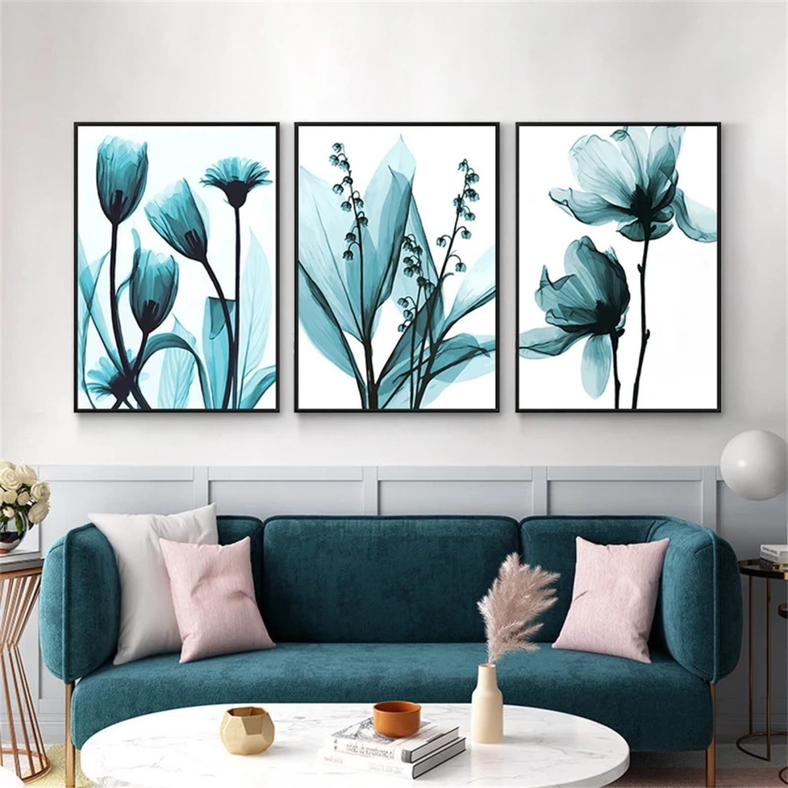 5D Diamant Malerei Kit, 3 Stück 5D Diamant Painting Bilder Diamond Painting Round drill Abstrakte Blumen 80x100cm DIY Diamond Painting Set,Diamant Gemälde,Voller Stickerei Malerei Home Wanddekoration