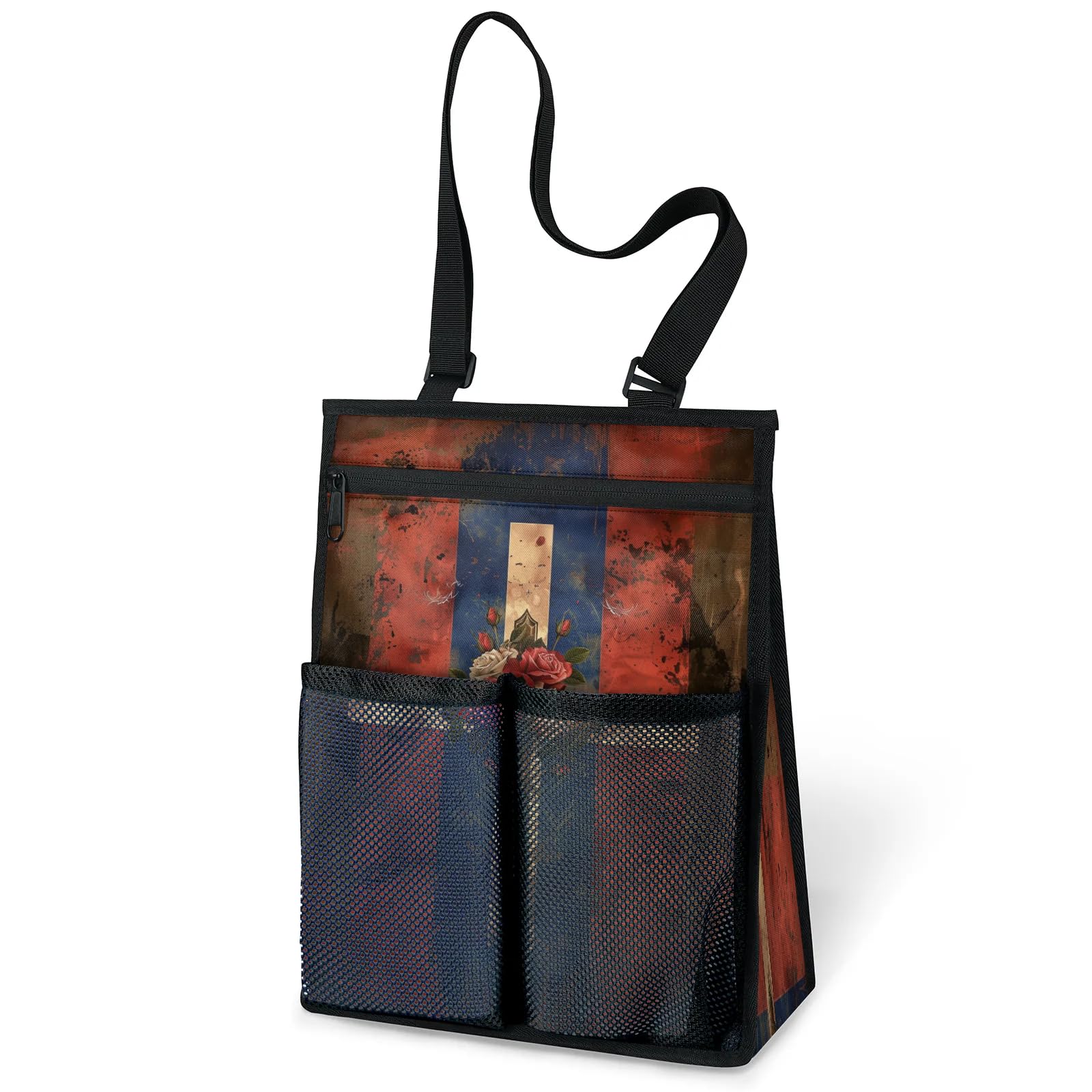 Ourtheme Retro Cross Rose Portable Shower Bag for Travel Gym Camp Beach Tote Shower Caddy Bags Hanging Toiletry