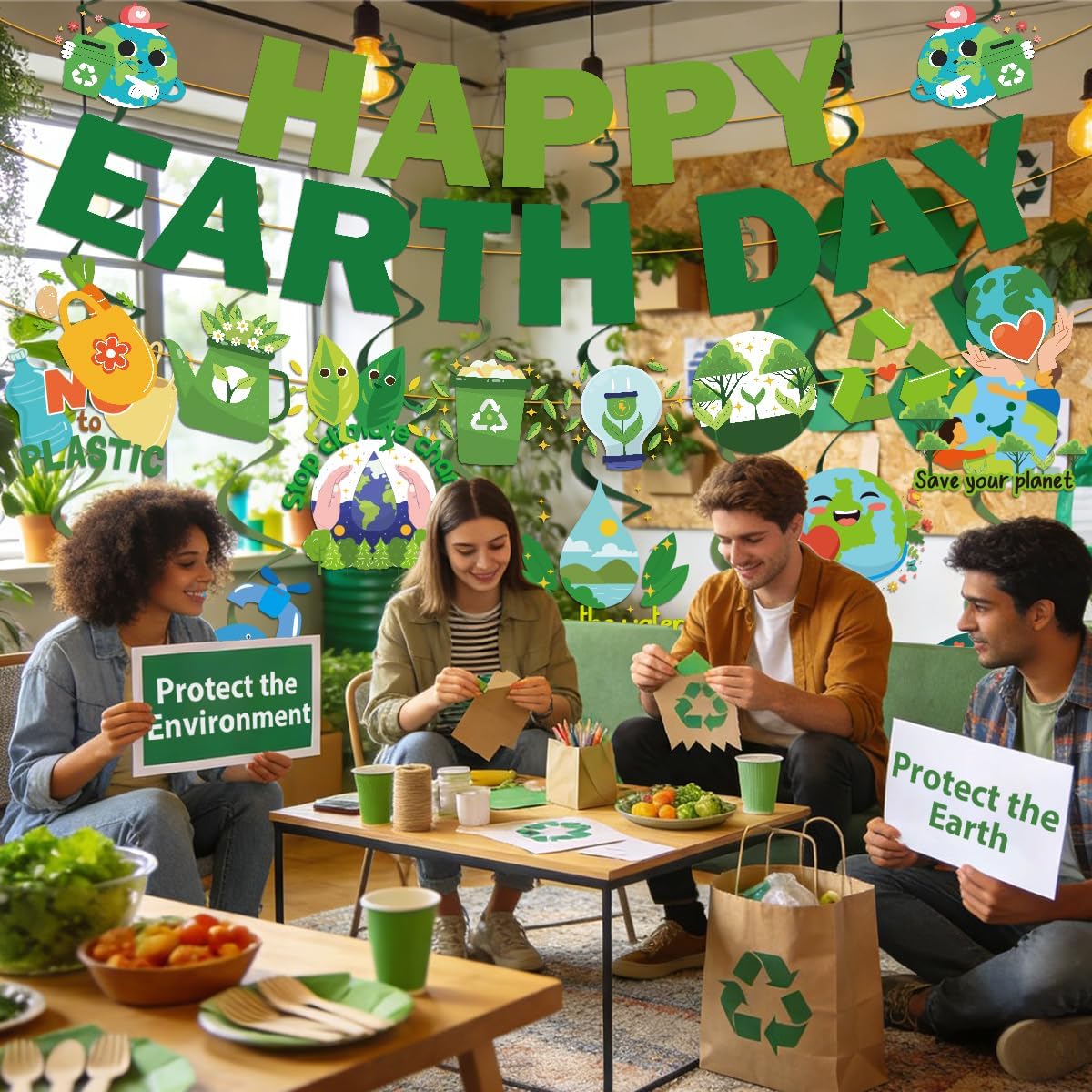 Earth Day Party Decorations Include Happy Earth Day Banners Hanging Swirls April 22 Save The Nature Environmental Protection Day Theme Decor Supplies