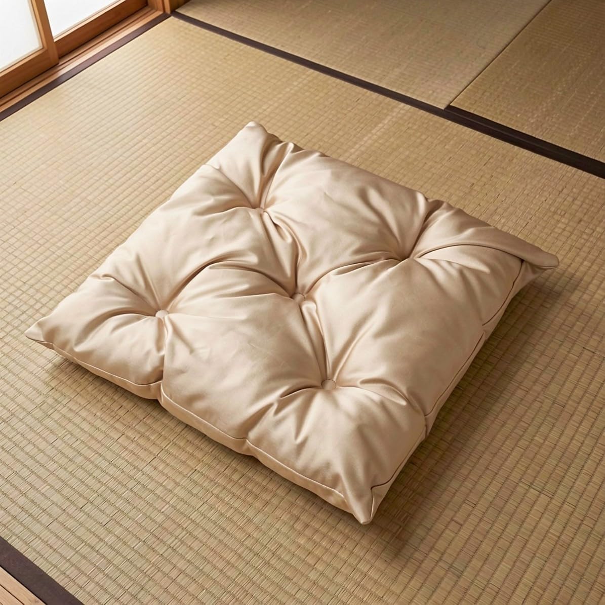 Kichvoe Tufted Square Thick Seat Cushion 15.6 Inch Satin Chair Pad