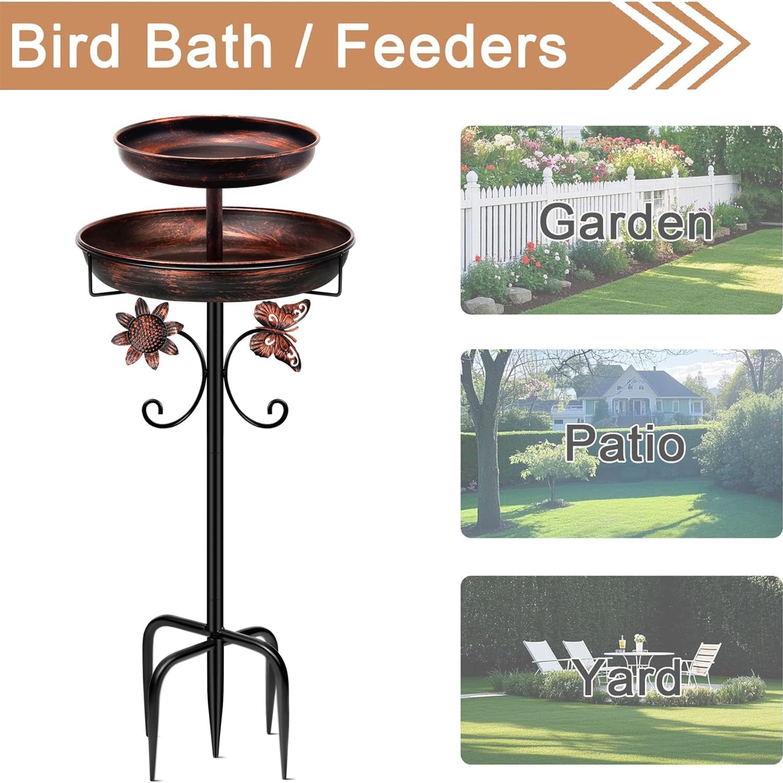 Vogeltränke Stehend, Metall Vintage Vogelbad Schale Stehend für Draußen Garten, Vögel Futter Schale