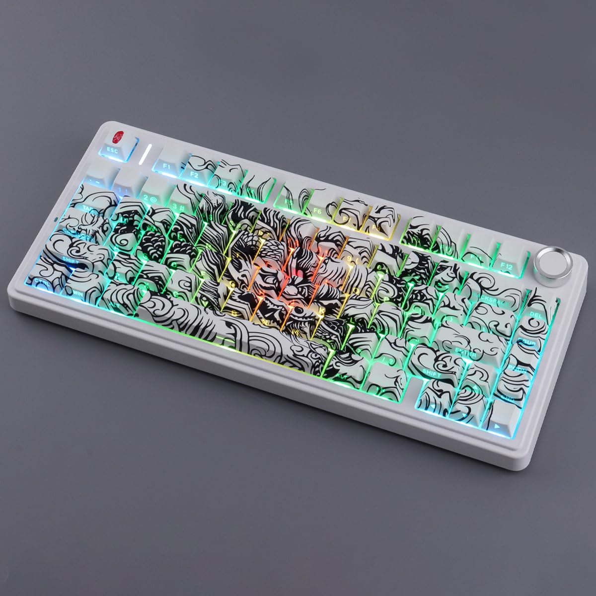 Sunzit PBT Keycaps, 138 teclas, color blanco, perfil de cereza, juego de teclas con barra espaciadora de 6,5 U, diseño de dragón, teclas personalizadas para MX Switches mecánicos, teclado de gaming